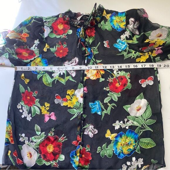 Alice + Olivia Julius Floral black Button-Front Blouse small - Picture 6 of 14